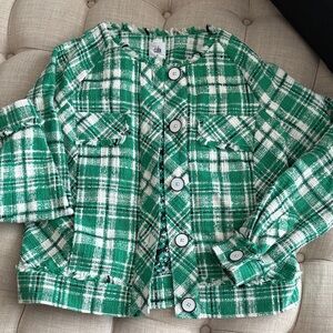CAbi Green and White Plaid Jacket